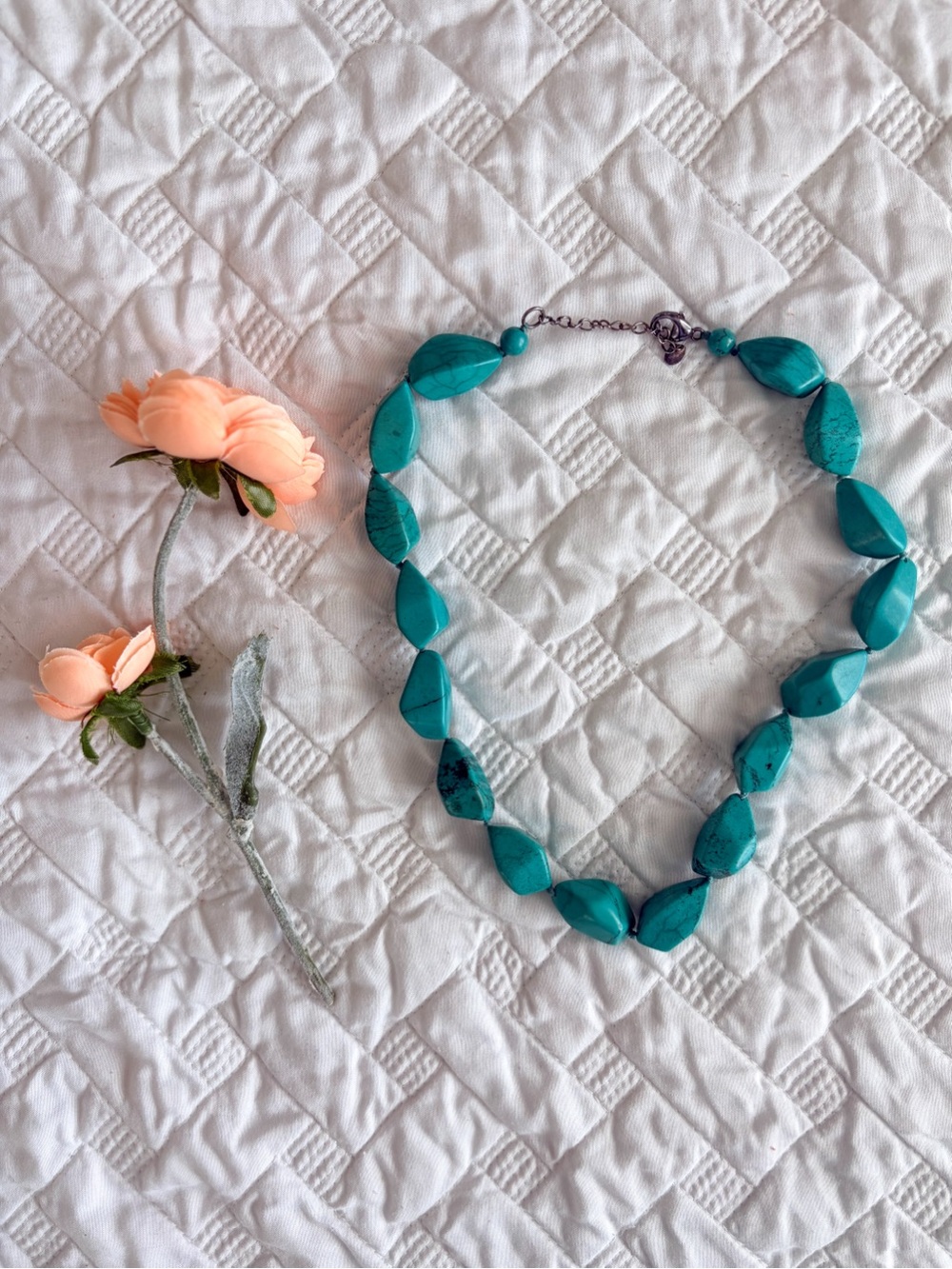 Turquoise Tone Chunky Beaded Statement Necklace Boho Southwestern Adjustable